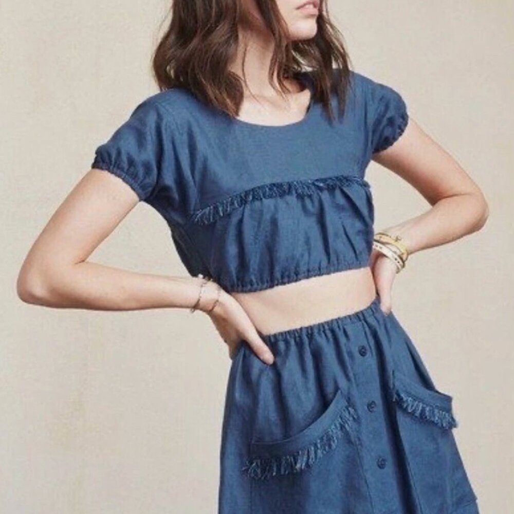 NWT Reformation Jalisco Crop Top Blue Fringe Large